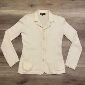 Loro Piana Italian Cashmere Silk Knit Cardigan Sweater Ivory White Womens 42